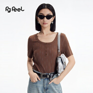 普普風(fēng) 2024年夏季新品女裝時(shí)尚簡(jiǎn)約舒適優(yōu)雅百搭輕奢短款T恤PB4T21241S 咖啡色 S