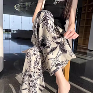 新款棉綢睡褲女夏人造棉大碼薄款直筒褲網(wǎng)紅沙灘褲春秋外穿防蚊褲 羽葉 XL 直筒褲   110-129斤