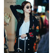 KEYUYAO品牌 秋冬季款明星同款時(shí)尚顯瘦刺繡中長(cháng)款針織開(kāi)衫女毛衣外套 黑色 M