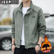 JEEP SPIRIT吉普夾克男士外套秋冬季新款加絨加厚中青年春秋上衣服時(shí)尚休服裝 軍綠（常規） XL （125斤-140斤）
