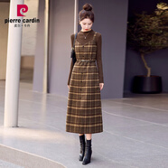 皮爾卡丹（pierre cardin）小香風(fēng)格子吊帶連衣裙女2024春秋復(fù)古毛呢背帶裙兩件裝長(zhǎng)裙子潮 格子裙(配咖毛衣) M 建議90-105斤