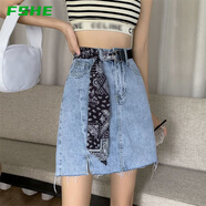 FSHE夏季牛仔半身裙子2025年裙褲a字短裙高腰百褶女夏小個(gè)子傘裙 藍色【15019】 【無(wú)腰帶】 M （建議95-105斤）