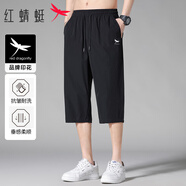 紅蜻蜓（RED DRAGONFLY）短褲男夏季薄款潮流印花運動(dòng)休閑七分褲百搭直筒男短褲黑色M