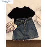 壹源港美式辣妹防走光牛仔a字半身短裙女2025夏季高腰顯瘦小個(gè)子一步裙 藍(lán)灰色裙 無腰帶 XL 120-140斤