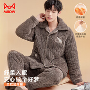 貓人【三層夾棉加厚】男士睡衣男冬雪糕絨保暖翻領(lǐng)可外穿家居服粽2XL
