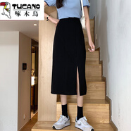 啄木鳥半身裙女春夏2025新款黑色西裝高腰a字包臀長裙子小個子大碼顯瘦 前側開叉春秋款 L