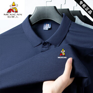 稻草人（MEXICAN）男士短袖t恤棉質(zhì)翻領(lǐng)POLO衫夏季新款寬松純色刺繡上衣打底衫T體恤 T555長(cháng)袖-上青 L 170建議110-125斤