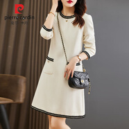 皮爾卡丹（pierre cardin）小香風(fēng)長(cháng)袖連衣裙女中長(cháng)款2024年春秋裝新款韓版時(shí)尚百搭打底裙子 白色 2XL （130-145斤）