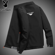 花花公子（PLAYBOY）春秋季新款夾克男士潮流帥氣立領(lǐng)外套青年韓版休閑大碼上衣服男裝 10342/J6618黑色 2XL