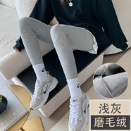 鑫羅圣保春秋季新款打底褲女外穿長(zhǎng)褲冬季加絨加厚大碼高腰一體褲四季保暖 薄絨/磨毛白條淺灰 XL 大碼（125-160斤穿）