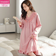 莫代爾新款睡裙女士春秋款純棉長(cháng)袖長(cháng)款過(guò)膝蕾絲花邊睡衣連衣裙子 5658純棉女長(cháng)袖裙 M 80斤一100斤