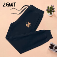 ZGWT輕奢高端品牌束腳休閑運(yùn)動(dòng)褲女寬松春秋冬加絨小熊哈倫褲衛(wèi)褲褲子 寶藍(lán)色-坐小熊 2XL 【春秋款】135-145斤