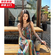 槿城吊帶連衣裙2025夏季新款復古風碎花度假氣質無袖小個子長裙子女 花色 M