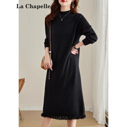 拉夏貝爾（La Chapelle）2024冬季新款配大衣內(nèi)搭針織衫連衣裙寬松長款過膝半高領(lǐng)毛衣裙女 黑色下擺流蘇裙 M 90-102斤