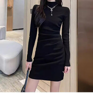 爾山集打底連衣裙女早春新款配大衣黑色包臀裙內(nèi)搭裙子修身針織裙 黑色 M