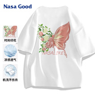 NASA GOOD聯(lián)名短袖t恤男潮牌衣服2025夏季花開(kāi)蝴蝶印花圓領(lǐng)體恤半袖 白L