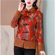 花仙醉中年女士唐裝棉衣小棉襖中式女裝中國風(fēng)棉服冬季保暖加厚復古盤(pán)扣 紅色 L 均碼