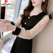 皮爾卡丹（pierre cardin）長(cháng)袖網(wǎng)紗連衣裙女2025春秋季新款小個(gè)子短款氣質(zhì)顯瘦赫本風(fēng)小黑裙 黑色 【928】 S