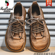 西域駱駝?lì)^層牛皮男鞋子2025新款春季大頭鞋真皮透氣軟底英倫防滑休閑皮鞋 卡其色《SZ29款》-駱駝官方品牌 41