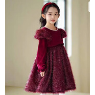 迪士尼女童冬連衣裙圣誕節服裝小女孩洋氣公主裙兒童紅色絲絨裙子加絨 絲絨紅色加絨 150 cm