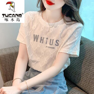 啄木鳥（TUCANO）短袖t恤女鏤空字母寬松上衣夏季2025新款圓領休閑時尚百搭體恤衫 白色 【高品質 好質量】 2XL 【建議121-135斤】