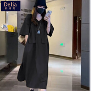 矜持范感歐貨連衣裙2025大碼女裝名媛女神范氣質(zhì)洋氣寬松巨顯瘦裙子女 黑色 3XL 建議【160-175斤】