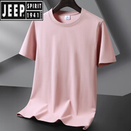 吉普（JEEP）美式重磅男士短袖T恤純棉白色寬松復古體恤打底衫上衣男生t恤衣服 粉色 M
