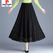 皮爾卡丹（pierre cardin）百搭新款蕾絲半身裙A字裙中長款大擺裙舞裙黑大碼顯瘦過膝長裙子 黑色. /裙長80厘米 均碼