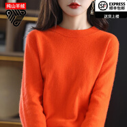 鄂爾多斯市產(chǎn)羊絨衫女山羊絨半高領(lǐng)修身秋冬打底針織加厚毛衣   亮橘色 XL