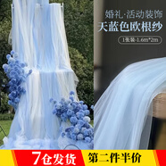 靚做 紗幔網(wǎng)紗布婚禮紗幔窗簾紗網(wǎng)紗布料幼兒園環(huán)創(chuàng)網(wǎng)紗舞臺拍攝道具 天藍色2米【1.6米寬】