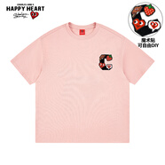 查爾斯桃心短袖t恤男情侶夏季純棉寬松新款半袖袖章可自由DIY 粉色 S 