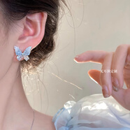 蔓笙藍色蝴蝶蚊香盤(pán)耳夾女2025新款無(wú)耳洞耳環(huán)輕奢小眾高級感耳釘耳飾 藍色蝴蝶耳夾一對