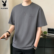 花花公子（PLAYBOY）短袖T恤男夏季男士寬松圓領半袖衣服薄款男裝 灰色 XL