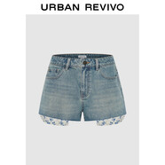 UR2025春季新款女裝休閑設計感碎花拼接牛仔短褲UYL850047