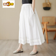 初徑刺繡雙層苧麻版半身裙女夏季新款松緊腰顯瘦高端亞麻長(cháng)裙子春秋 白色蕾絲半身裙 M