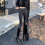 Jret70-200斤牛仔褲女春秋新款高腰顯瘦彈力時尚緊身鉛筆褲子 灰色[腰帶] 879 30 建議120-130斤