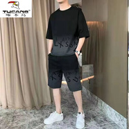 啄木鳥（TUCANO） 夏季T恤短袖套裝男士漸變韓版潮流時尚寬松學(xué)生休閑運(yùn)動一套搭配 黑色662【短褲套裝】 XL 【120-135斤】