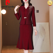 皮爾卡丹（pierre cardin）喜婆婆婚宴裝2025年新款婚禮裙子五月份結婚長(cháng)輩衣服喜慶媽媽禮服 酒紅色 2XL (124-134斤)