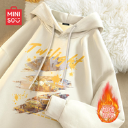 名創(chuàng)優(yōu)品（MINISO） 連帽衛(wèi)衣男秋冬潮牌美式高街大碼連帽衫時(shí)尚百搭寬松衣服外套男 重磅420g]淺米(大日暮晚巷) 加絨 M 170(體重100-120斤左右)
