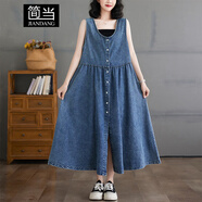 簡(jiǎn)當（JIANDANG）大碼女裝夏季無(wú)袖牛仔連衣裙薄款港風(fēng)休閑寬松背心裙子牛仔558 藍色 大碼XL【120-140斤】