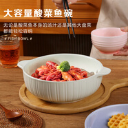 泰鑫興11英寸27.5厘米釉下彩陶瓷餐具雙耳防燙大號湯盆一只裝 青綠色