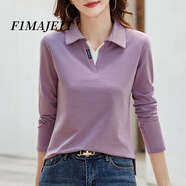 F1MAJE1T高端設(shè)計(jì)師品牌秋季棉長(zhǎng)袖T恤女翻領(lǐng)上衣POLO衫洋氣寬松打底衫女 紫色/426 XL 【建議體重115-125斤】
