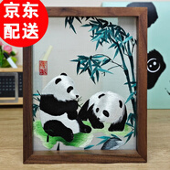 老秀館蜀繡熊貓伴手禮雙面刺繡擺件工藝品中國特色禮物送老外出國紀念品 胡桃木外框-竹子熊貓（JD發(fā)貨）
