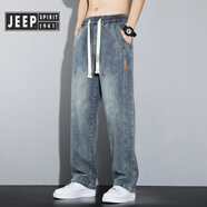 JEEP SPIRIT吉普水洗工裝牛仔褲男2025新款春秋季潮牌直筒寬松闊腿休閑長(zhǎng)褲子 K1518復(fù)古藍(lán) M 【95斤-120斤】
