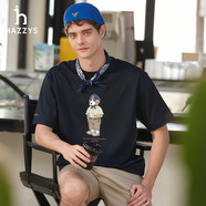 哈吉斯（HAZZYS）男裝 夏季上衣【PHIZ】小狗印花寬松圓領(lǐng)短袖T恤 深藏青色DN L （175/96A 48）