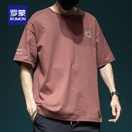 羅蒙（ROMON）純棉短袖男夏季港風(fēng)型男上衣男40支雙紗高品質(zhì)寬松百搭刺繡t恤男T 091磚紅T恤 L 碼 適合125-145