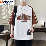 美羅邦 MELOBAN美式短袖t恤男士夏季冰絲薄款涼感半袖寬松青少年字母印花上衣潮 T7855白色 M