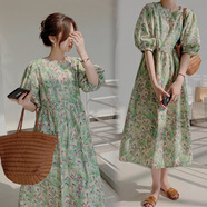 蕓玫兒（yunmeier）連衣裙2025年夏季新款夏天女裝2025夏裝女裝泡泡袖綠色碎花寬松法 圖色 M
