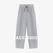 Basic House/百家好純色百搭小眾窄版直筒褲女冬季高腰寬松休閑褲 淺灰色 M