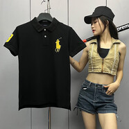 POLO SPORTRALPH LAUREN拉夫勞倫polo衫男短袖純棉翻領(lǐng)保羅體恤男寬松休閑大 黑色 配金標(biāo) XL 約165-185斤